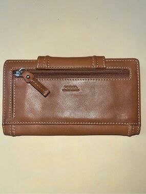 Vintage Fossil Tan Leather Bifold Checkbook Wallet Clutch Organizer Y2K